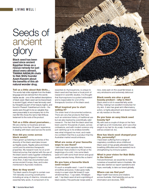 Hab Shifa Founder on Australian Natural Health Magazine - Hab Shifa