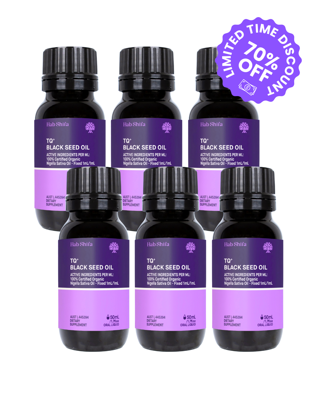TQ+ Organic Black Seed Oil 50ml 6 Pack | BEST BEFORE: 01/10/25