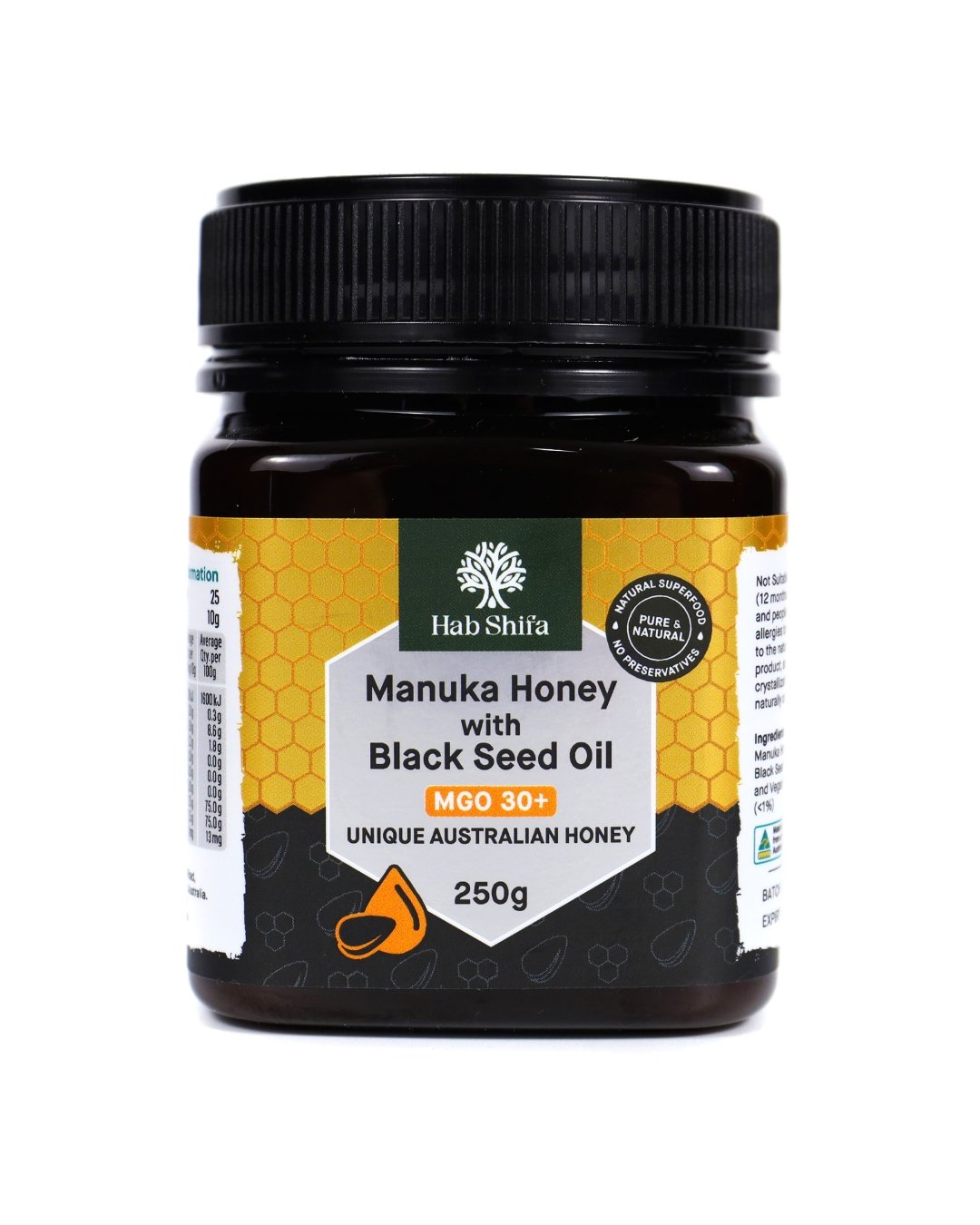 Manuka Honey (MGO 30+) with Black Seed Oil 250g - Hab Shifa